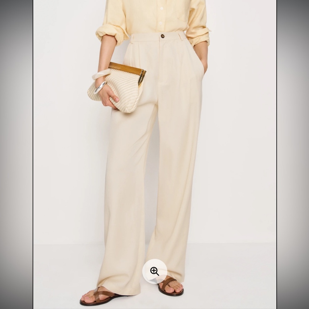 Reformation Cream High-Waisted Mason Trousers Size 36